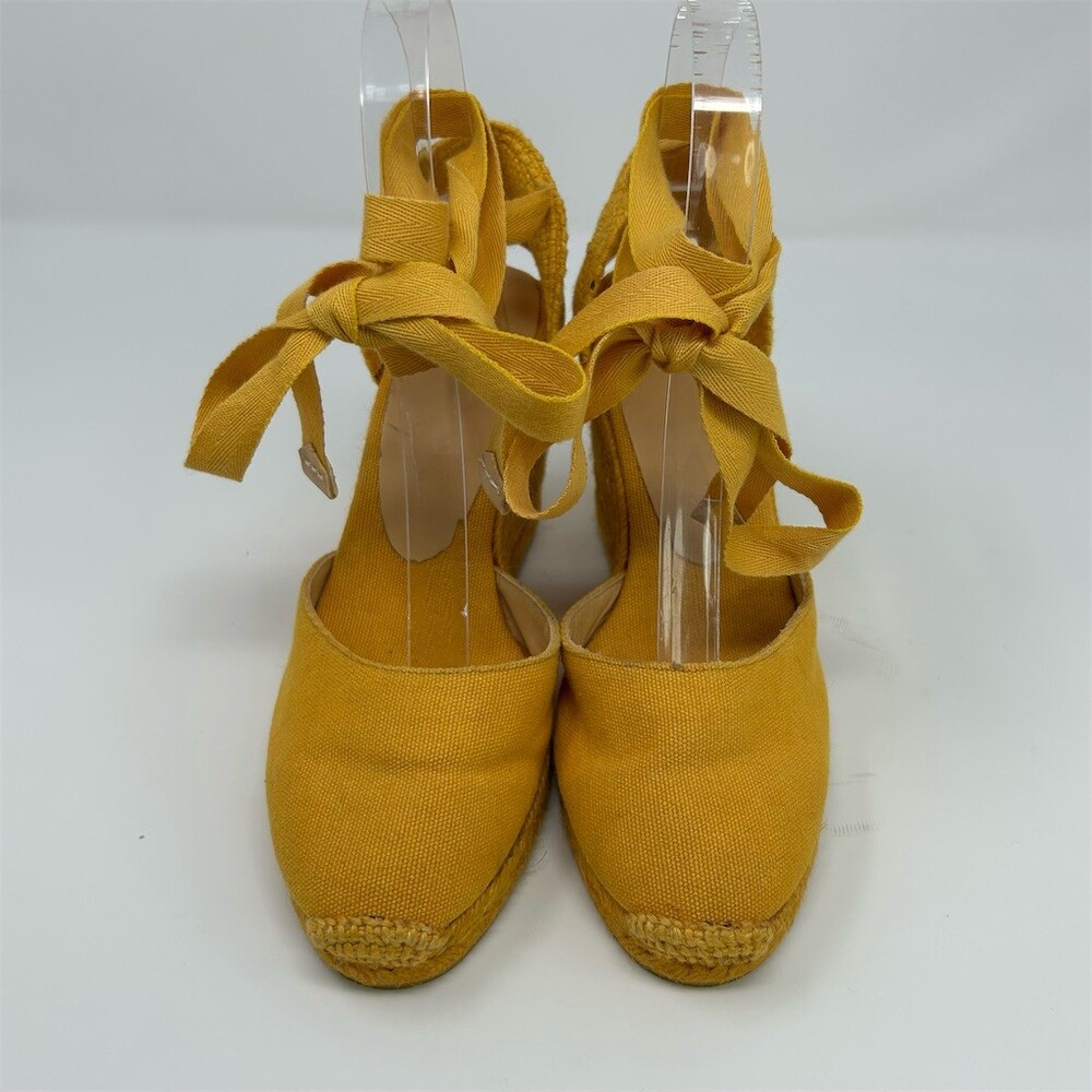 Castañer Womens Mustard Yellow Espadrille Wedge Heels Lace-Up Ankle Wrap Size 37 - Picture 4 of 13